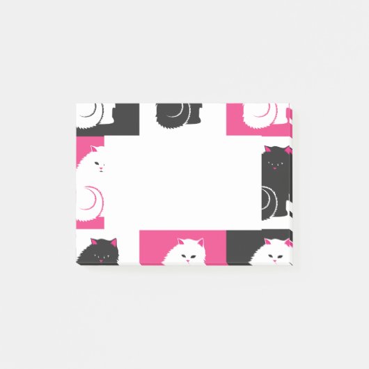 Crazy Hot Pink Kitty Cat Patroon Post-it® Notes (Voorkant)