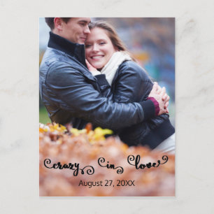 Crazy in Love Photo - Vertical Save/Date Briefkaar Aankondigingskaart
