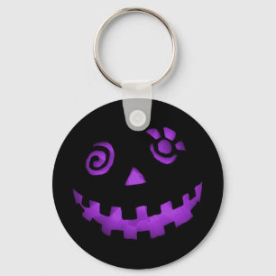 Crazy Jack O Lantern Pumpkin Face Paars Sleutelhanger