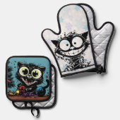 Crazy Kat Christmas Ovenwant & Pannenlap Set (Voorkant / Achterkant)