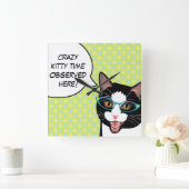 Crazy Kat Time Kitchen Cat Clock Vierkante Klok (Huis)