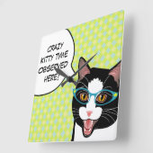 Crazy Kat Time Kitchen Cat Clock Vierkante Klok (Hoek)