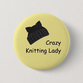 Crazy Knitting Lady Badge Ronde Button 5,7 Cm