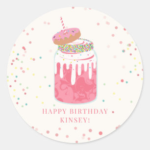 Crazy Milkshake Confetti Donut Pink Birthday Party Ronde Sticker