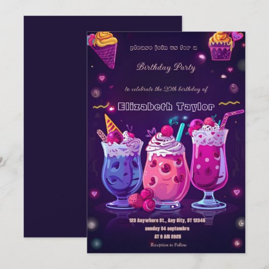 Crazy Milkshake Party Invitation – Colorful Sweet (Devant / Derrière)