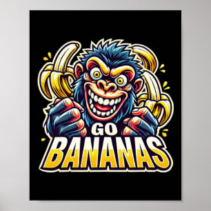 Crazy Monkey Gaat Bananen Sticker Poster
