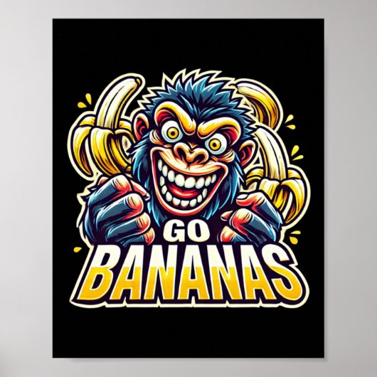 Crazy Monkey Go Bananas Sticker Poster (Voorkant)