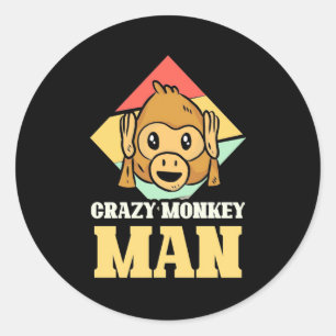 Crazy Monkey Man Ronde Sticker