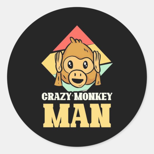 Crazy Monkey Man Ronde Sticker (Voorkant)