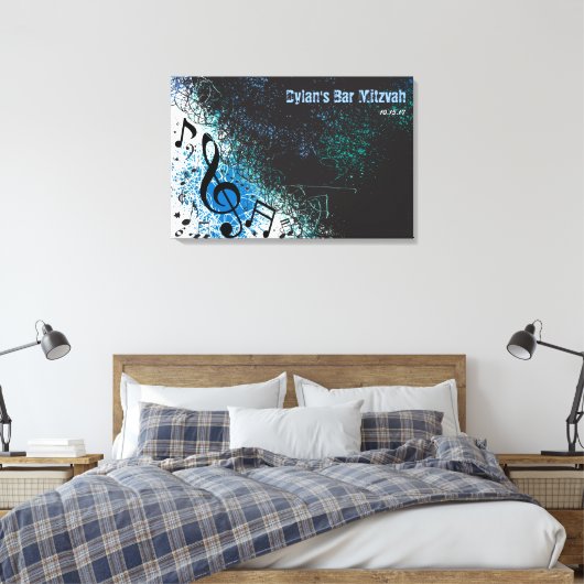 CRAZY MUSICAL NOTES Bar Mitzvah Inlogbord Canvas Afdruk (Insitu (Slaapkamer))