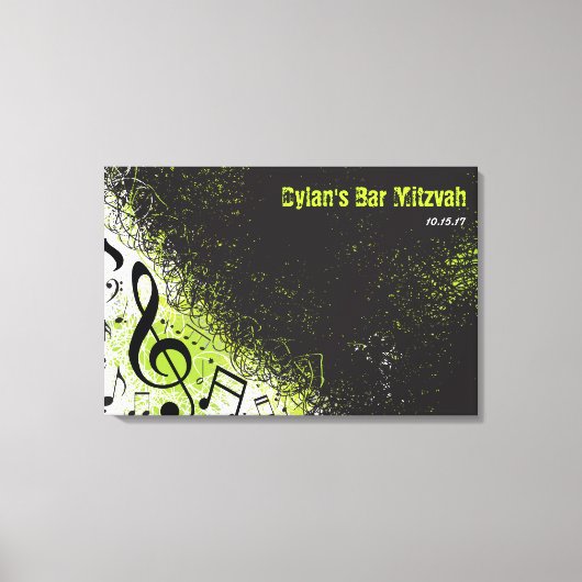 CRAZY MUSICAL NOTES Bar Mitzvah Inlogbord Canvas Afdruk (Voorkant)