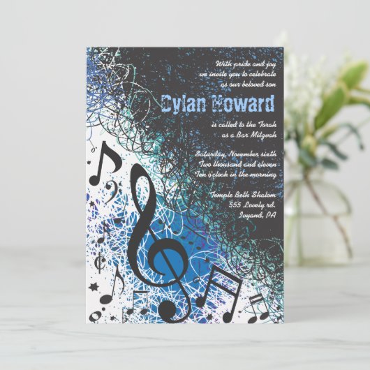 CRAZY MUSICAL NOTES Bar Mitzvah Invitation (Debout devant)