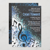 CRAZY MUSICAL NOTES Bar Mitzvah Invitation Kaart (Voorkant / Achterkant)