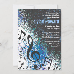 CRAZY MUSICAL NOTES Bar Mitzvah Invitation Kaart