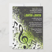 CRAZY MUSICAL NOTES Bar Mitzvah Invitation Limoen Kaart (Voorkant)