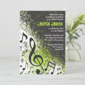 CRAZY MUSICAL NOTES Bar Mitzvah Invitation Limoen Kaart (Staand voorkant)