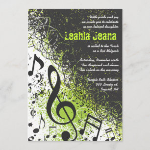 CRAZY MUSICAL NOTES Bar Mitzvah Invitation Limoen Kaart