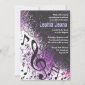 CRAZY MUSICAL NOTES Bar Mitzvah Invitation Violet (Devant)