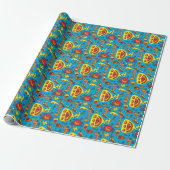 Crazy Ocean Creatures and Yellow Submarine Jigzaag Cadeaupapier (Uitgerold)