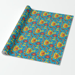 Crazy Ocean Creatures and Yellow Submarine Jigzaag Cadeaupapier