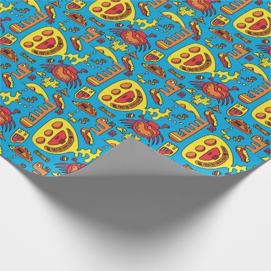 Crazy Ocean Creatures and Yellow Submarine Jigzaag Cadeaupapier (Hoek)