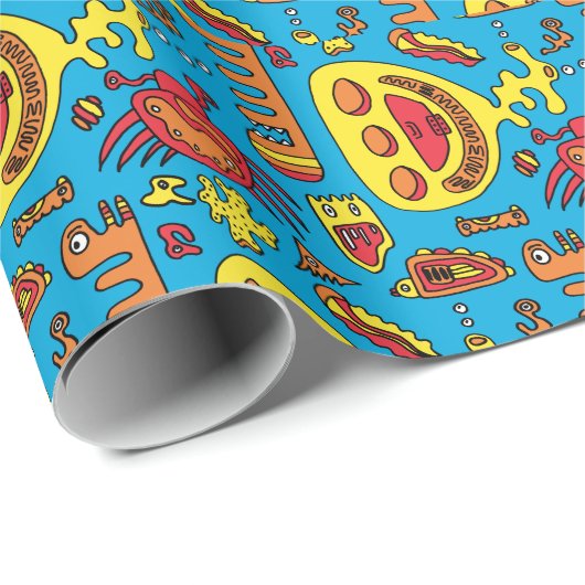 Crazy Ocean Creatures and Yellow Submarine Jigzaag Cadeaupapier (Rol Hoek)