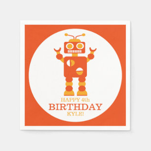 Crazy Oranje Robot Gepersonaliseerd Verjaardagsfee Servet