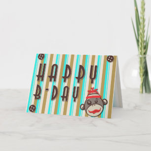 Crazy Pet Happy Birthday Sock Monkey Kaart