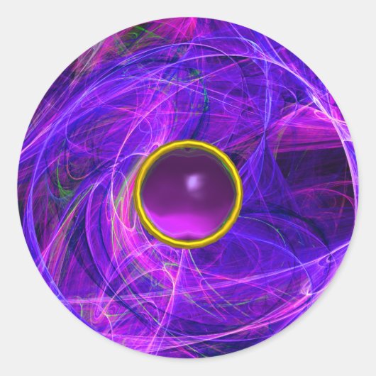 CRAZY PHOTON Paarse Edelsteen Blauwe Fractals, Swi Ronde Sticker (Voorkant)