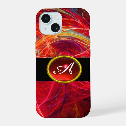 CRAZY PHOTON RED RUBY GEM STONE MONOGRAM iPhone 15 HOESJE (Achterkant)