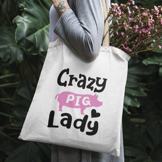Crazy Pig Lady grappig varken Tote Bag