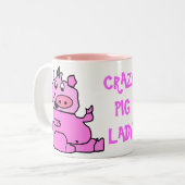 "Crazy Pig Lady" Roze Cartoon Varkensische Mok (Voorkant links)