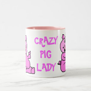 "Crazy Pig Lady" Roze Cartoon Varkensische Mok