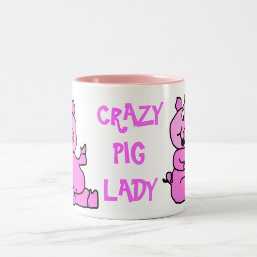 "Crazy Pig Lady" Roze Cartoon Varkensische Mok (Center)
