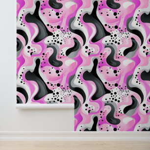Crazy Pink Abstract Swirls en Stippen Behang