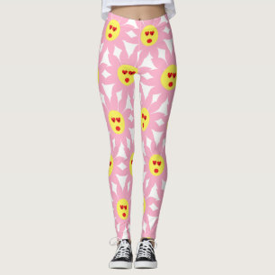 Crazy Pink Flower met Red Heart Eyes Leggings