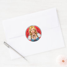 Crazy pinup fille Classic Round Stickers