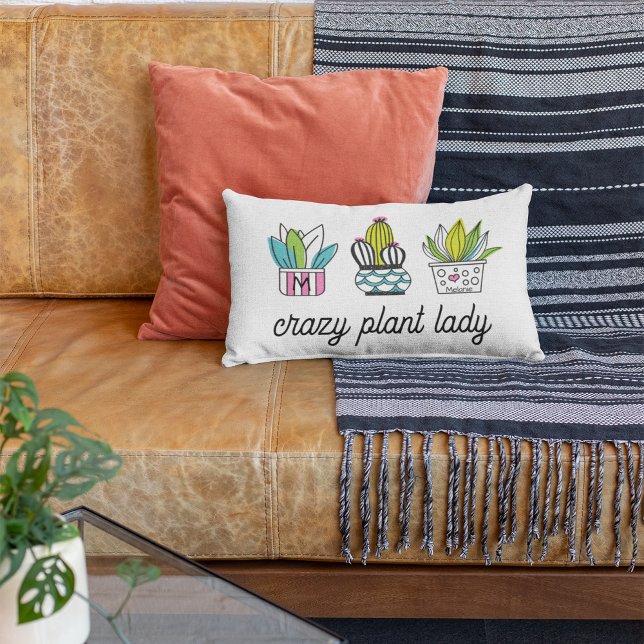 Crazy Plant Lady | Met de hand getrokken potten Pl Kussen (Creator heeft geüpload)
