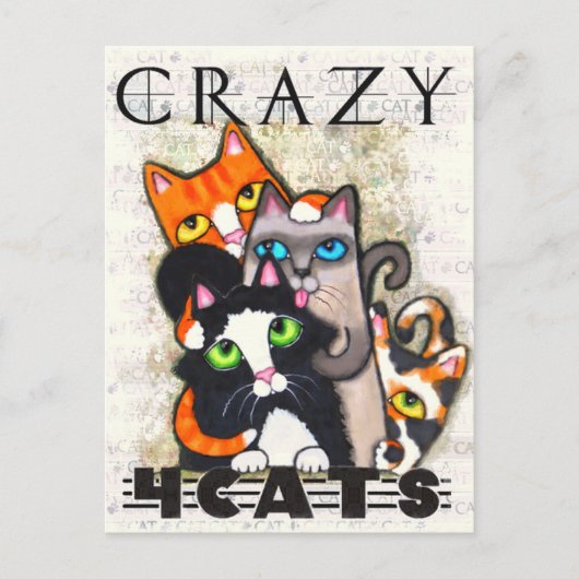 Crazy pour chats carte postale (Devant)