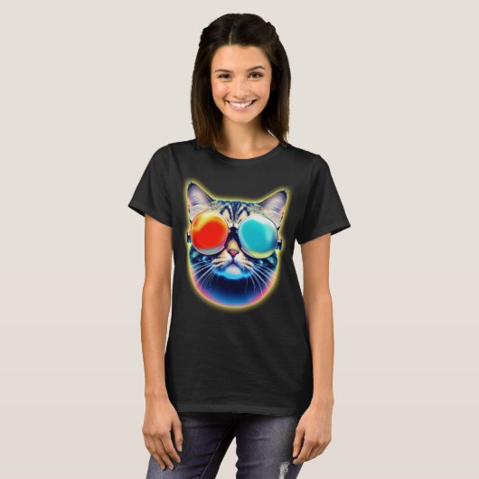 Crazy Psychedelic Psychonaut Kitty Cat Logo White T-shirt (Voorkant volledig)