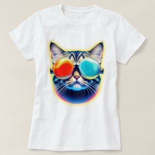 Crazy Psychedelic Psychonaut Kitty Cat Logo White T-shirt