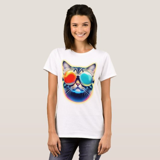 Crazy Psychedelic Psychonaut Kitty Cat Logo White T-shirt (Voorkant volledig)