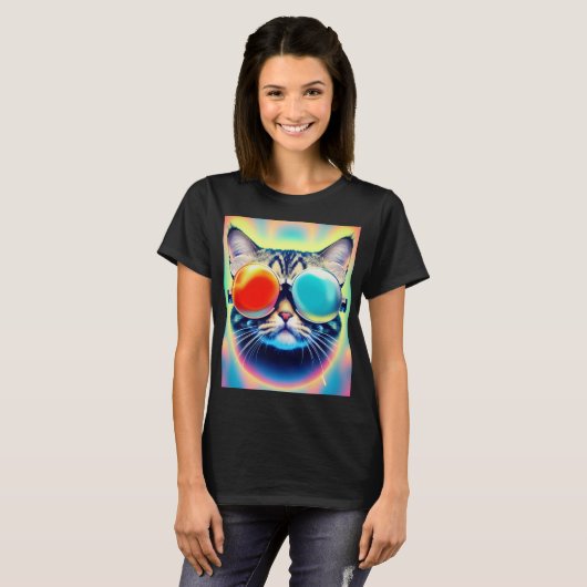 Crazy Psychedelic Psychonaut Kitty Cat White T-shirt (Voorkant volledig)