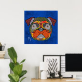 Crazy Pug dog face-handbeschilderd Poster (Thuiskantoor)