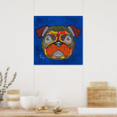 Crazy Pug dog face-handbeschilderd Poster (Keuken)