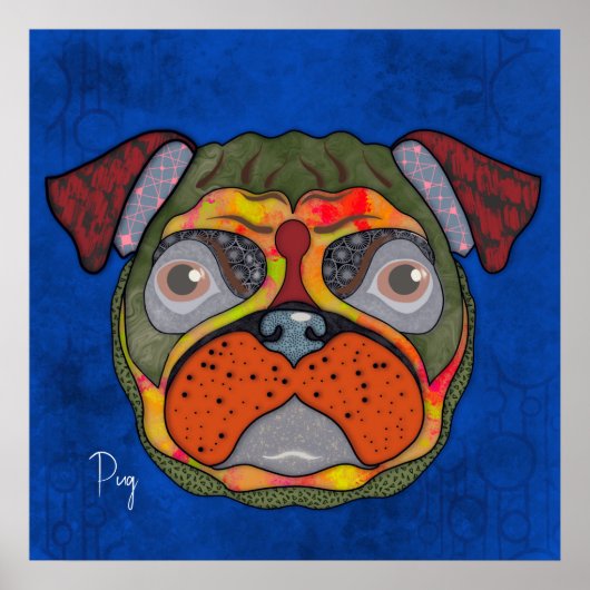 Crazy Pug dog face-handbeschilderd Poster (Voorkant)