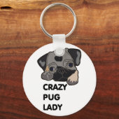 Crazy Pug Lady Sleutelhanger (Voorkant)