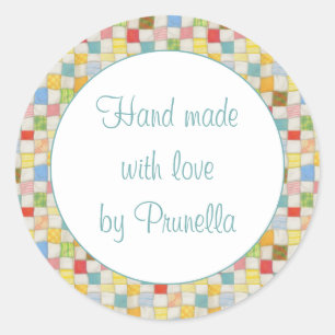 CRAZY QUILT 7,5cm Ronde "Met de Hand Gemaakt" Stic Sticker