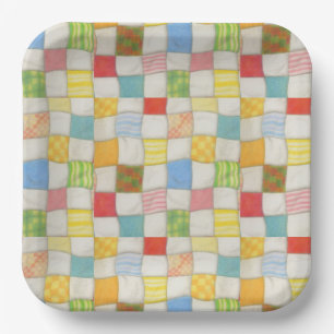 CRAZY QUILT 9" Vierkante Papier Borden Papieren Bordje