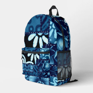 Crazy Quilt Blau Bloem Gingham Patroon Abstract Bedrukte Rugzak